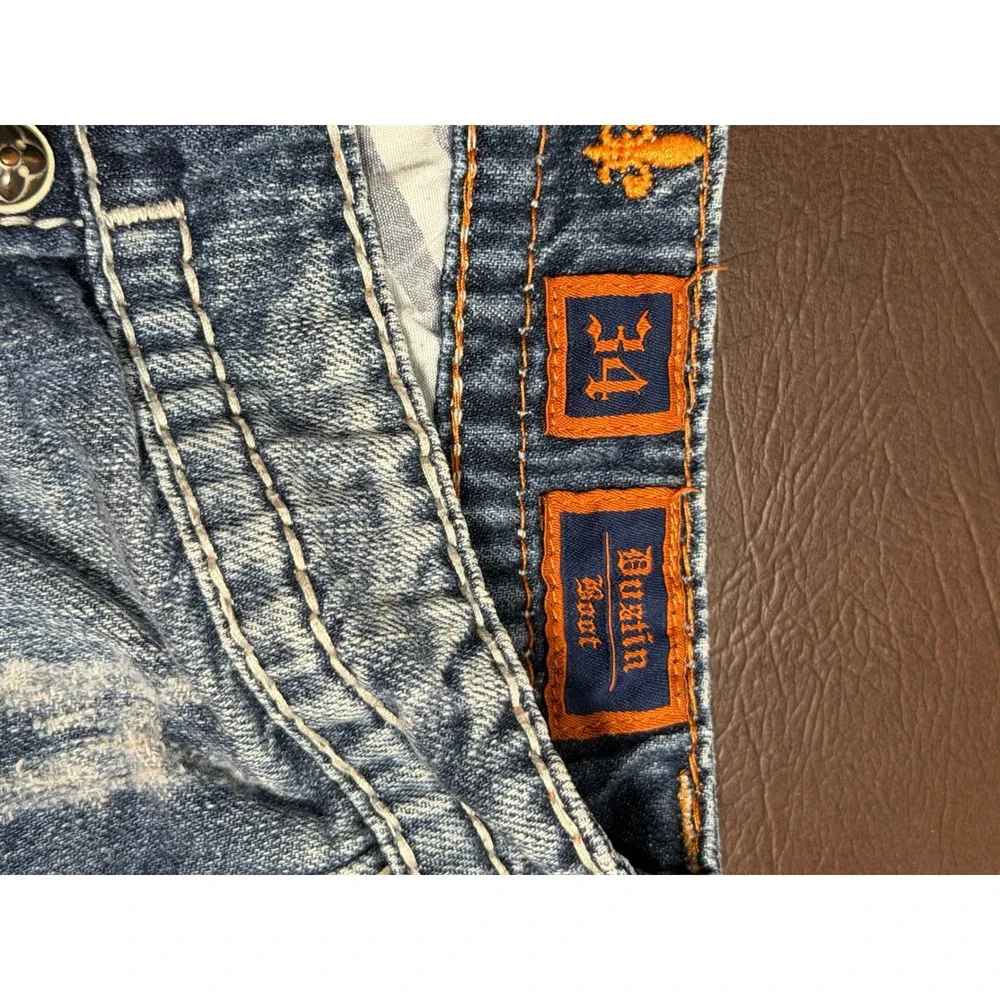 Rock Revival Mens Bootcut Jeans Size 34 Flap Pocket Thick Stitch Blue Y2K